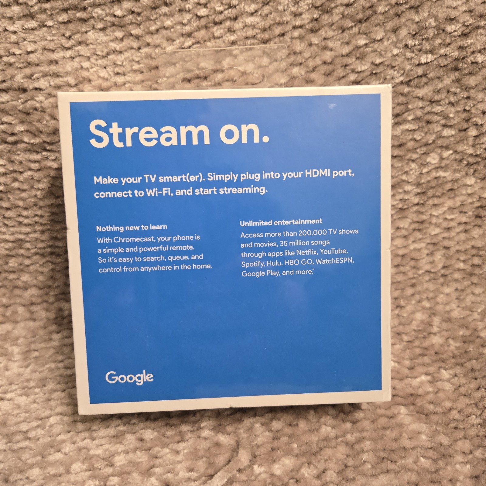 Google Chromecast HD Media Streamer GA3A00093-A14-Z01 New, Factory Sealed