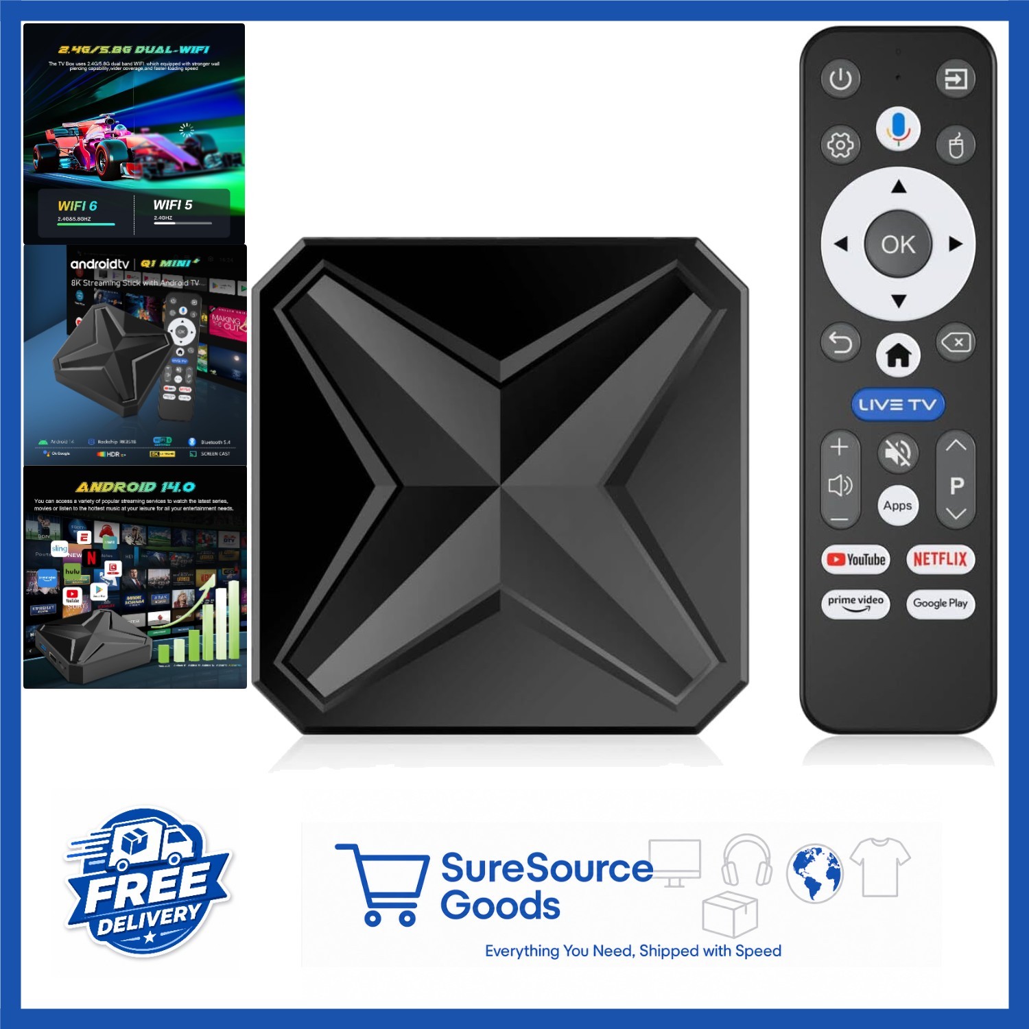 Android 14 TV Box 8K Ultra HD with 2GB RAM 16GB ROM WiFi 6 Bluetooth 5.4