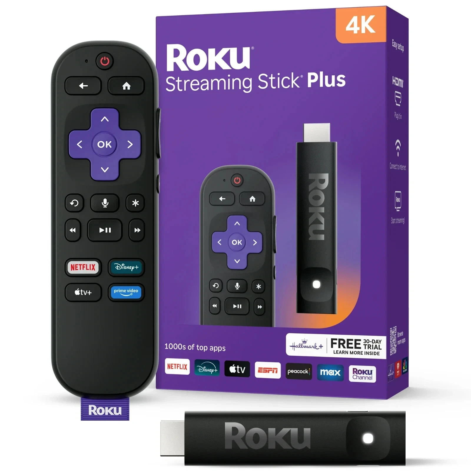 Roku Streaming Stick Plus 2025 – 4K & HDR Roku Streaming Device for TV with Voic