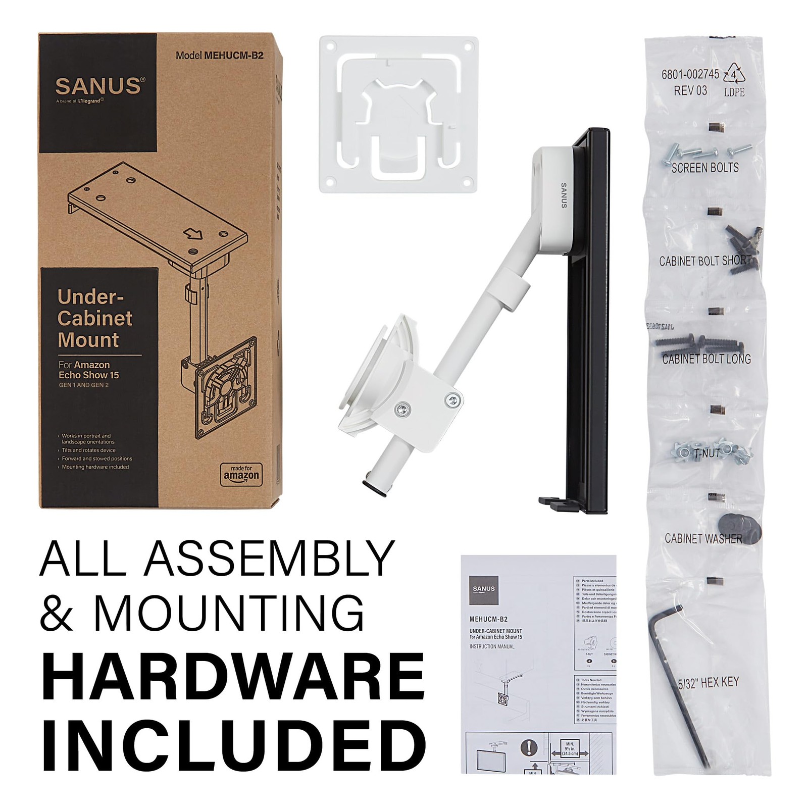 Made for Amazon Under-Cabinet Mount, Echo Show 15 (Gen 1, 2021 & White