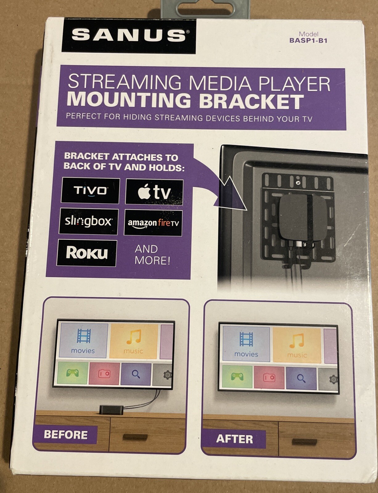 Brand New Sanus Streaming Media Player Mounting Bracket Aesthetic Home TV