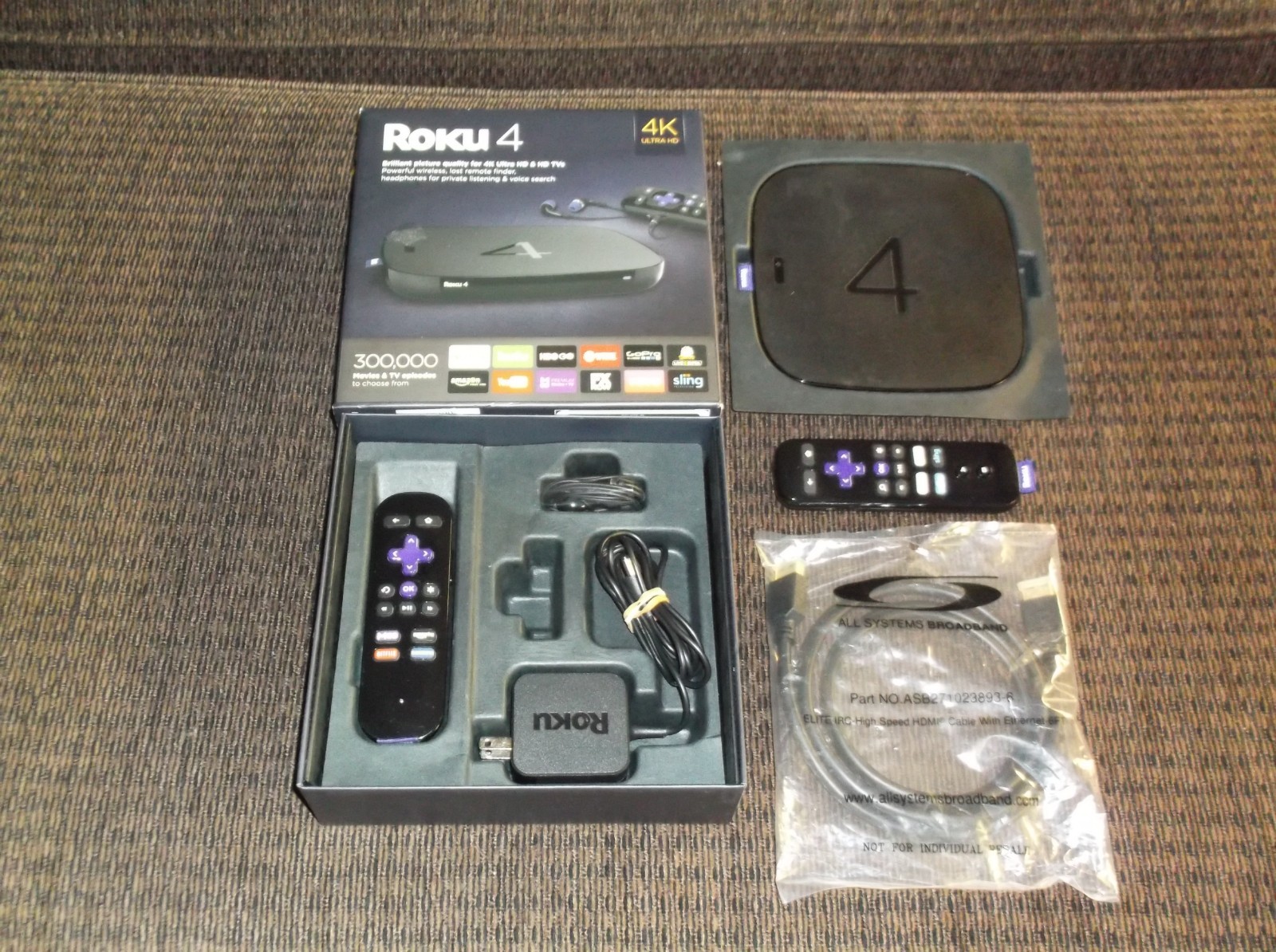 Roku 4 ~Media Streamer 4400X ~ Black Bundle with HDMI Cable & Free extra Remote.