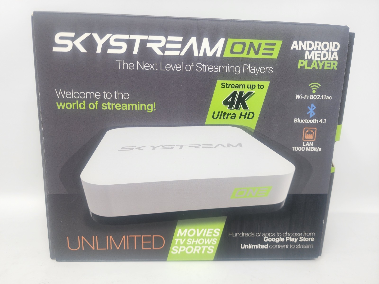 SkyStream One Android Media Streamer SS-ONE Media Box w/ Power Cord And Remote