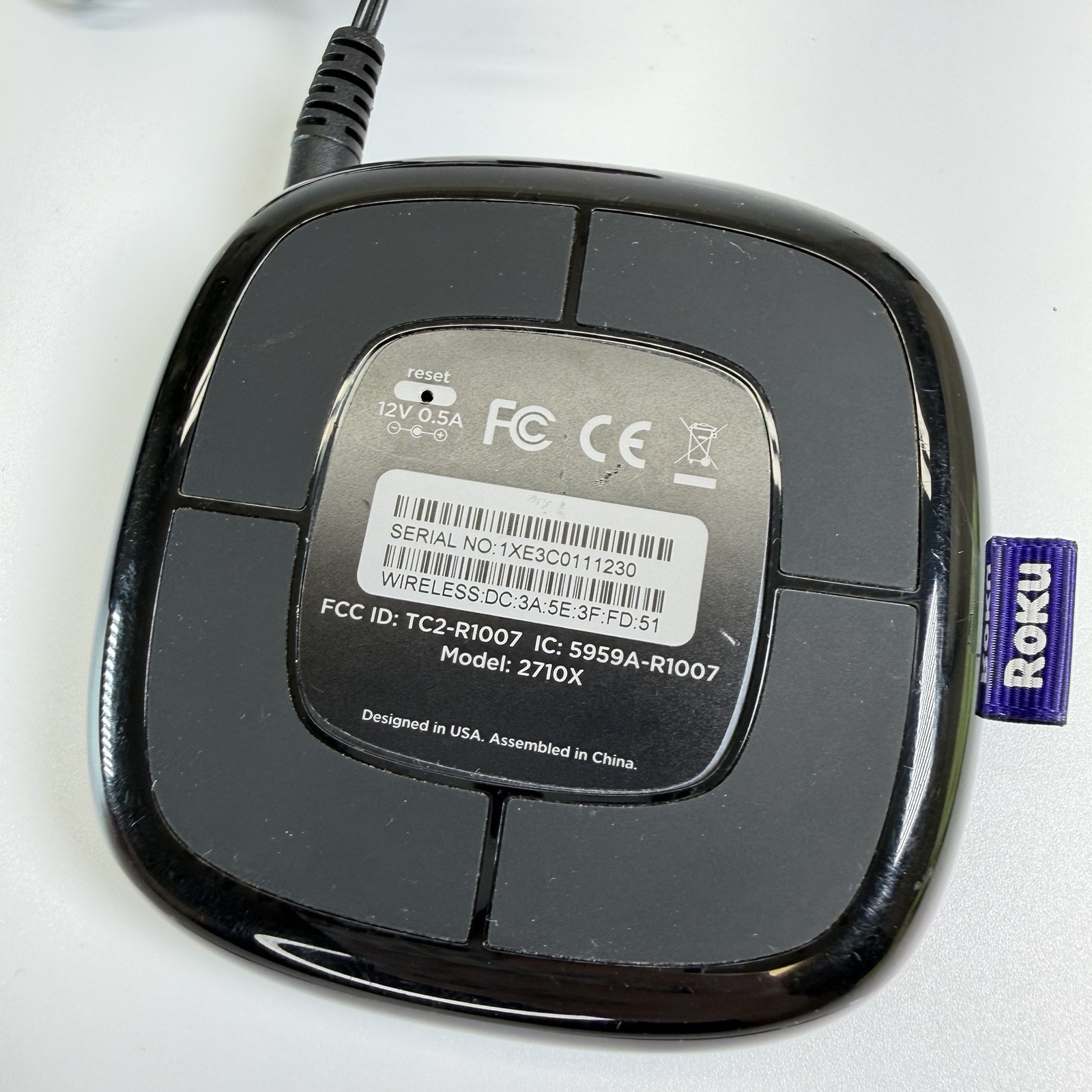 Roku 1 3rd Generation Media Streamer 2710X Unit & Power Cord
