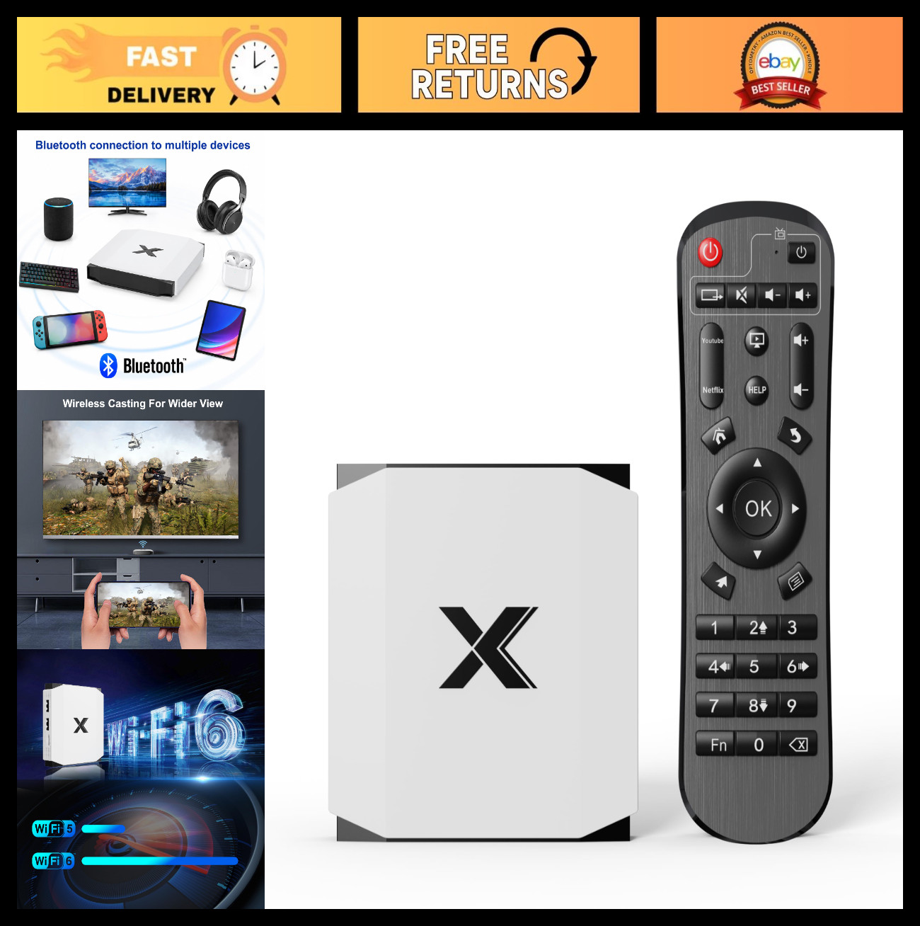 4K Ultra HD Smart Android TV Box, 4GB RAM, 32GB Storage, Quad Core, Dual WiFi, H