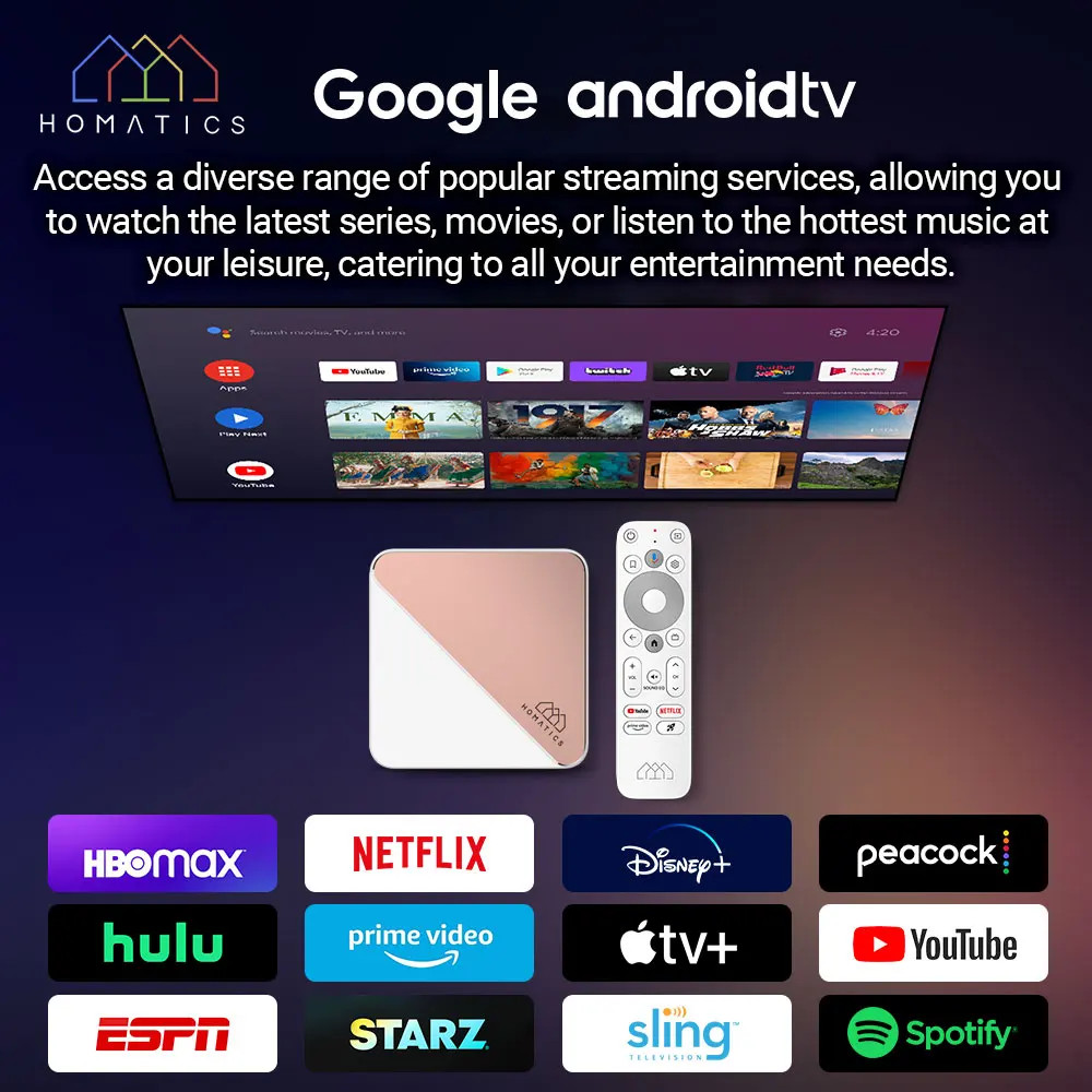 HOMATICS Box R 4K Plus TV Box AndroidTV 14 Netflix Certified Google Amlogic S9