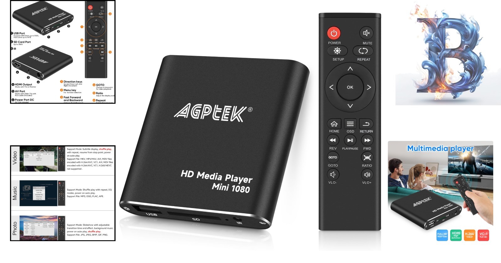 Compact 1080p HDMI Digital Media Player – Supports USB Drives & Multiple Formats