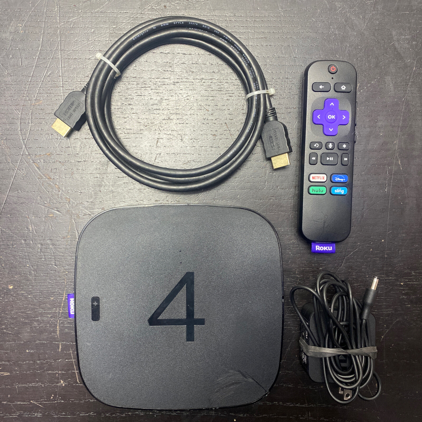 Roku 4 4th Generation Media Streamer 4400X Black W/ remote & Power Cable