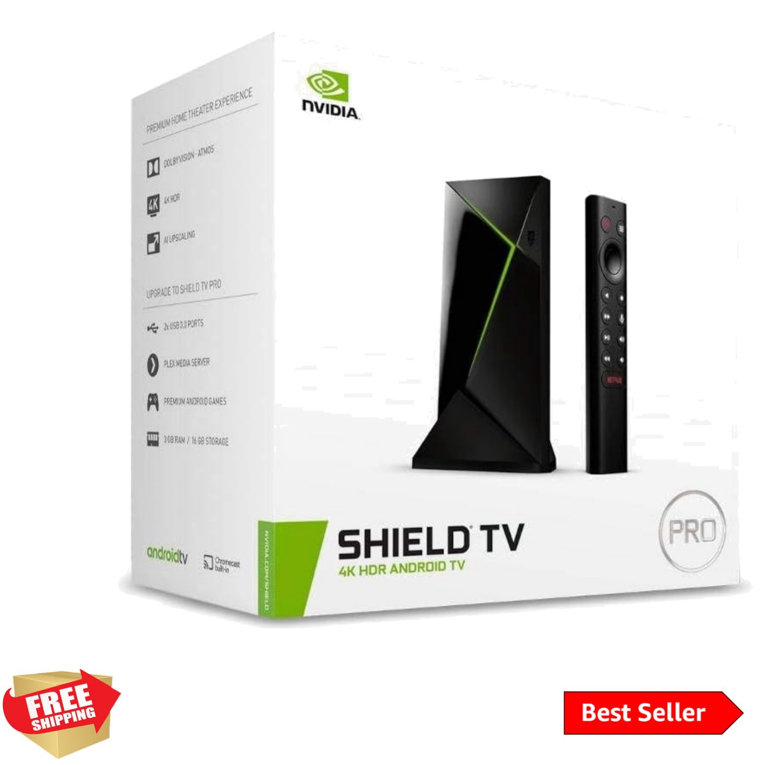SHIELD Android TV Pro Streaming Media Player; 4K HDR movies, live sports, Dol…