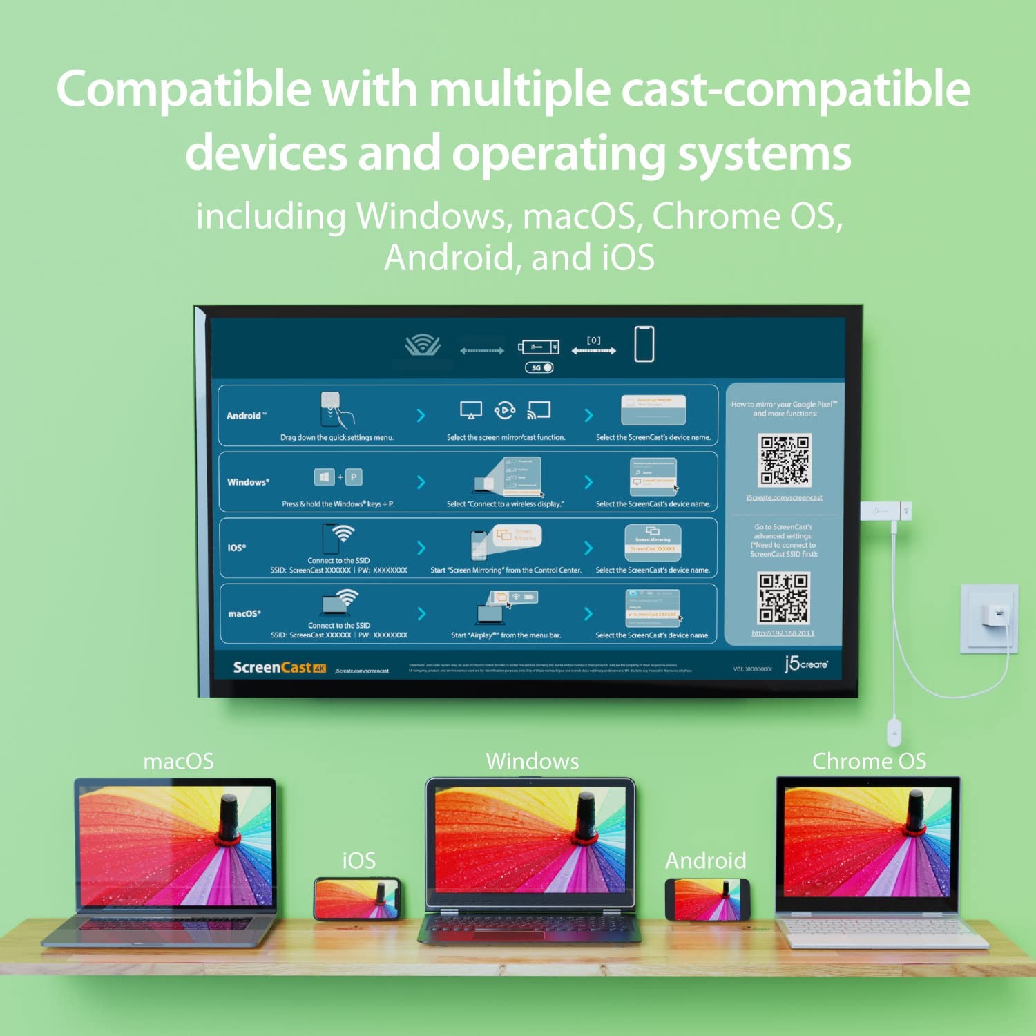 J5Create Screencast 4K Wireless Adapter Screen Cast From Mobile Phone Tablet Or