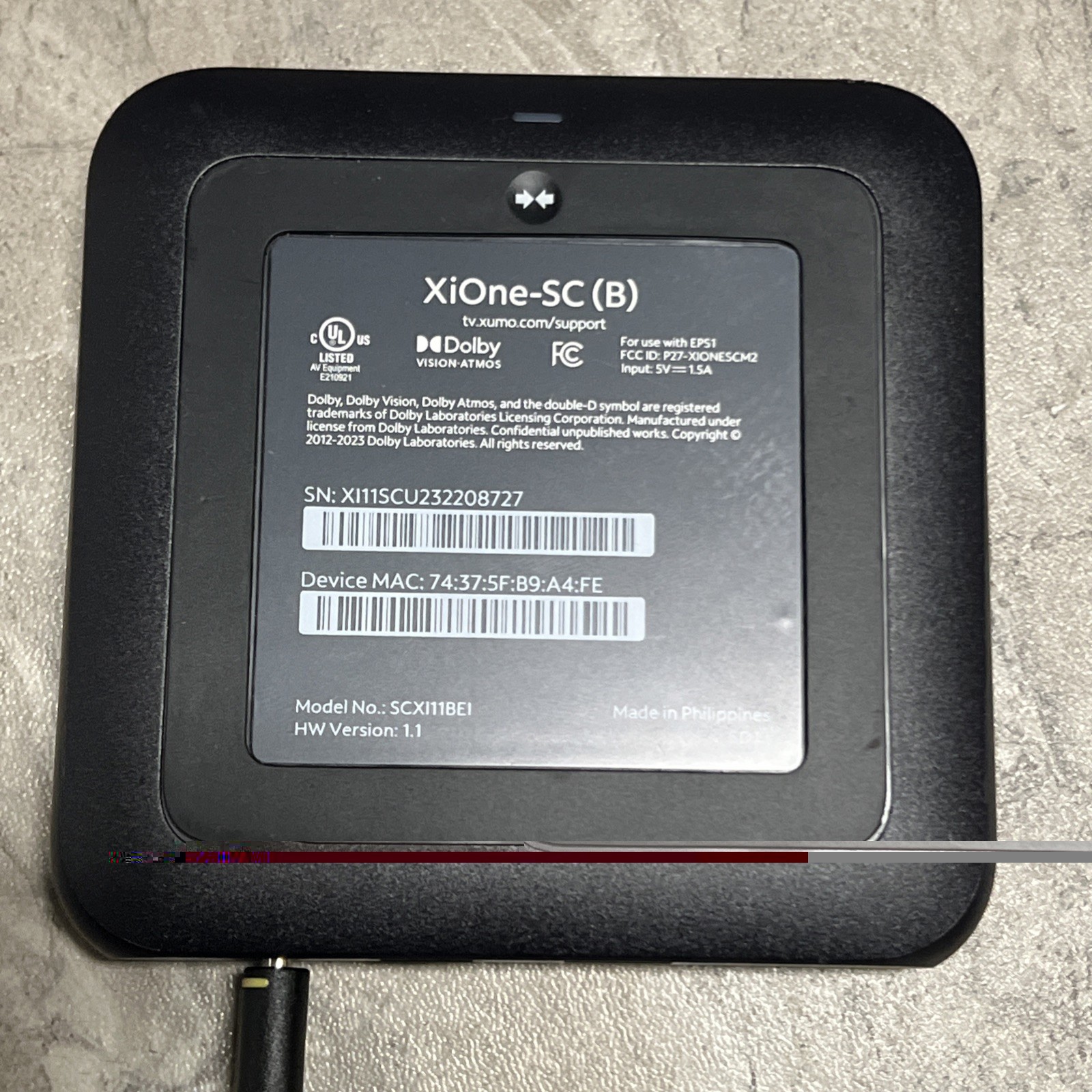Xumo SCXI11BEI XiOne-SC(B) Stream Box 4K Ultra HD Streaming W/ POWER SUPPLY