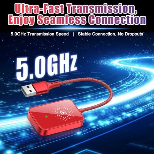Wirelesss Adapter, 10 Meters Range Plug and Play 5.0GHz Fast Transmission Red