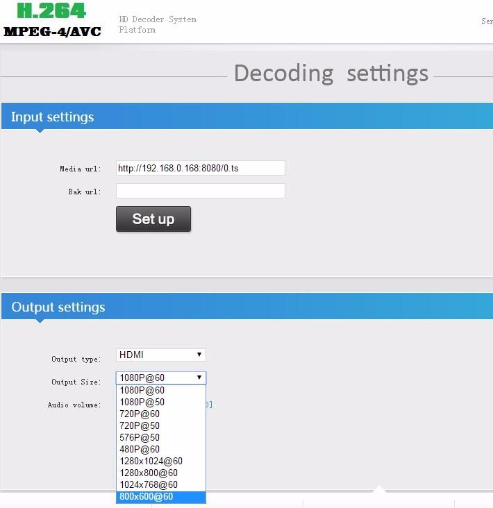 H.264 HTTP RTSP RTMP UDP stream decoder from video Encoder, HDMI & VGA output