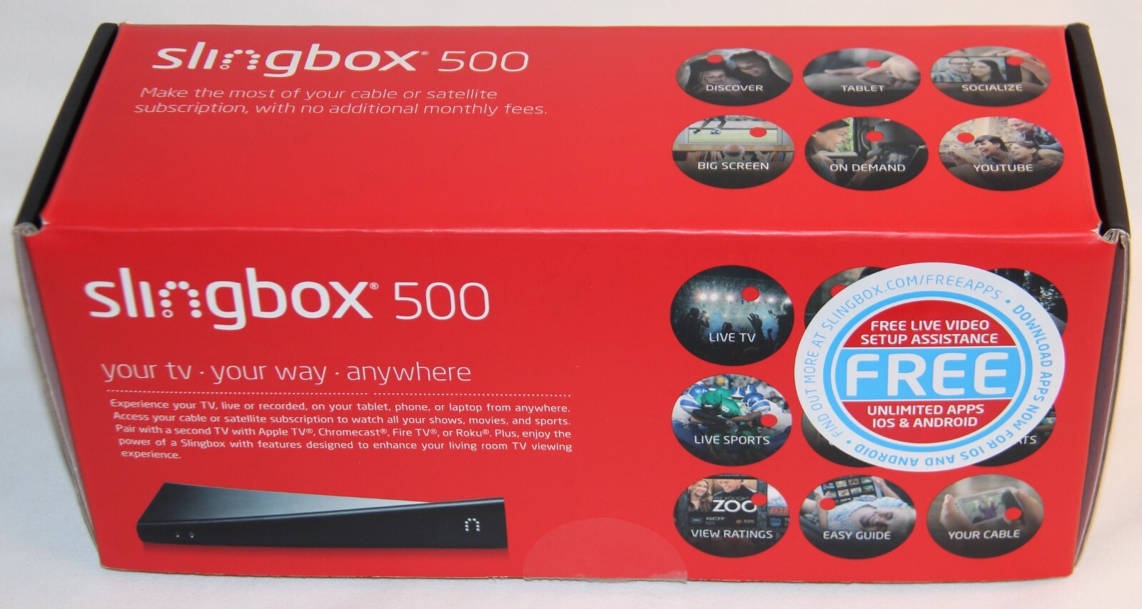 Sling Media Slingbox 500 Digital HD Media Streamer Black Remote Cables Excellent