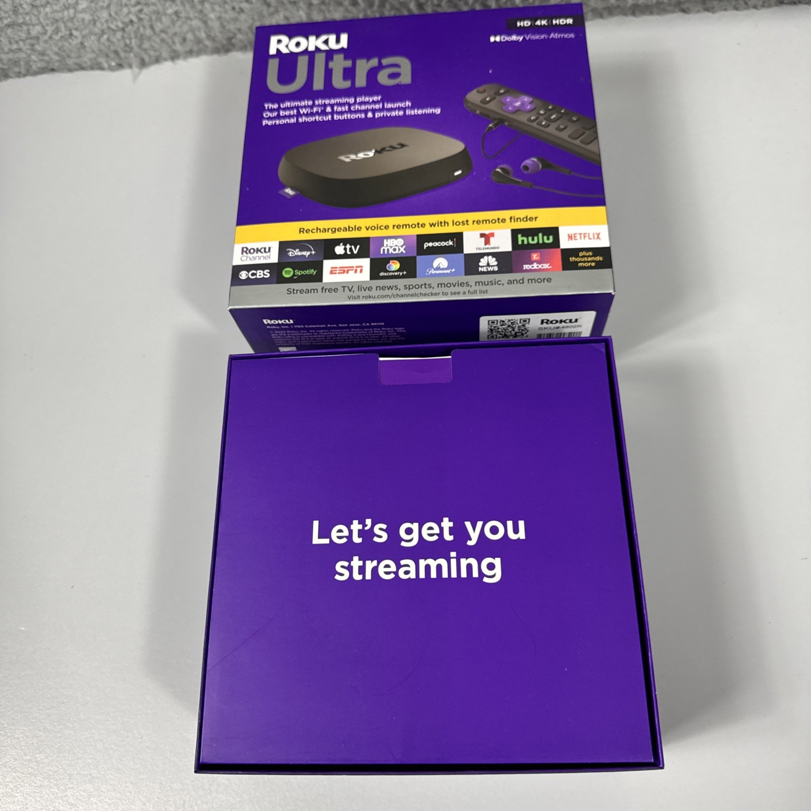 Roku Ultra 4K UHD Streaming Media Player with Voice Remote Pro Rechargeable