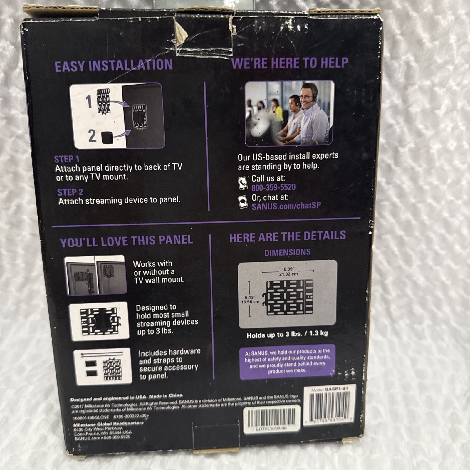 Sanus Streaming Media Player Mounting Bracket Model BASP1-B1
