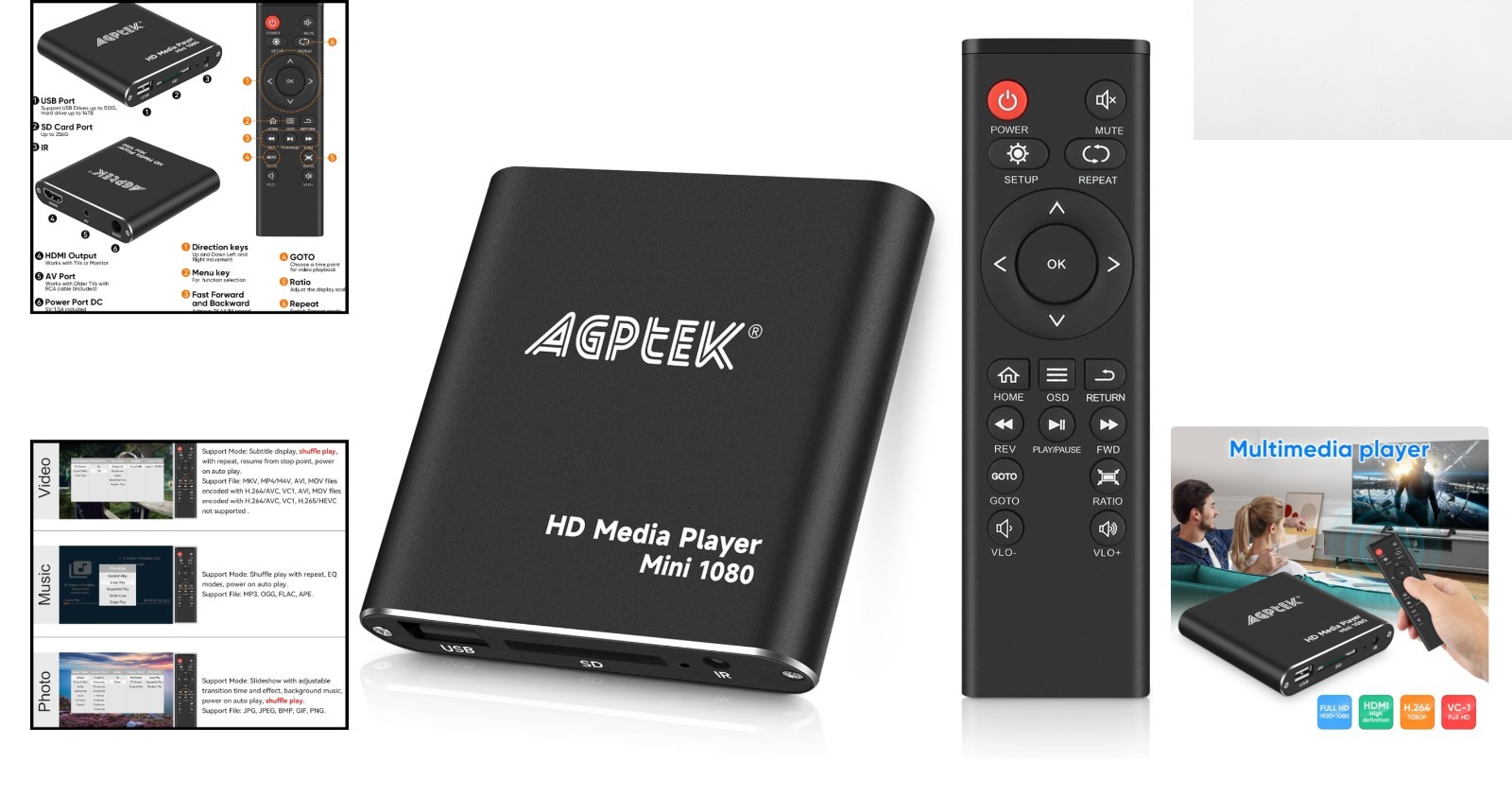 Miniature HDMI Player – 1080p Resolution with USB Playback & Recording Functions