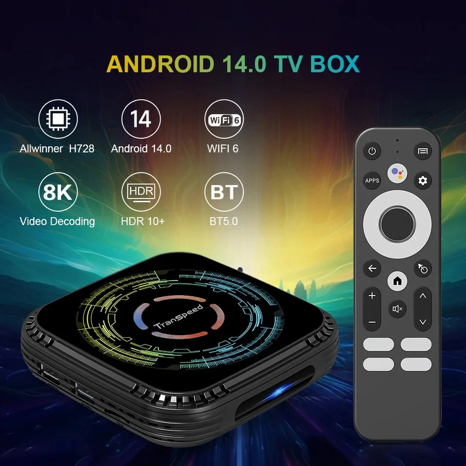 Transpeed H728 Android 14 TV Box 8K WiFi 6 Octa Core 4GB 32GB Media Player