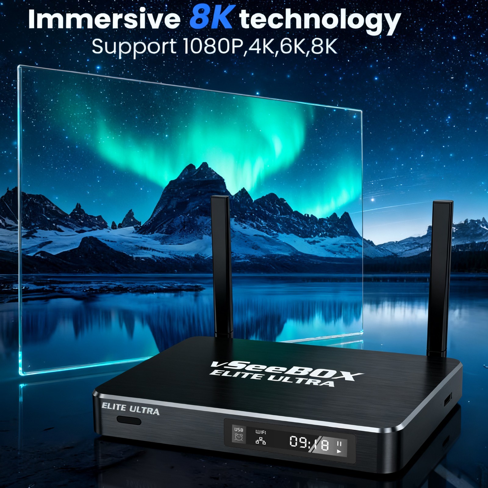 Vseebox Elite Ultra Android TV Box, 8K Streaming Media Player with Voice Control