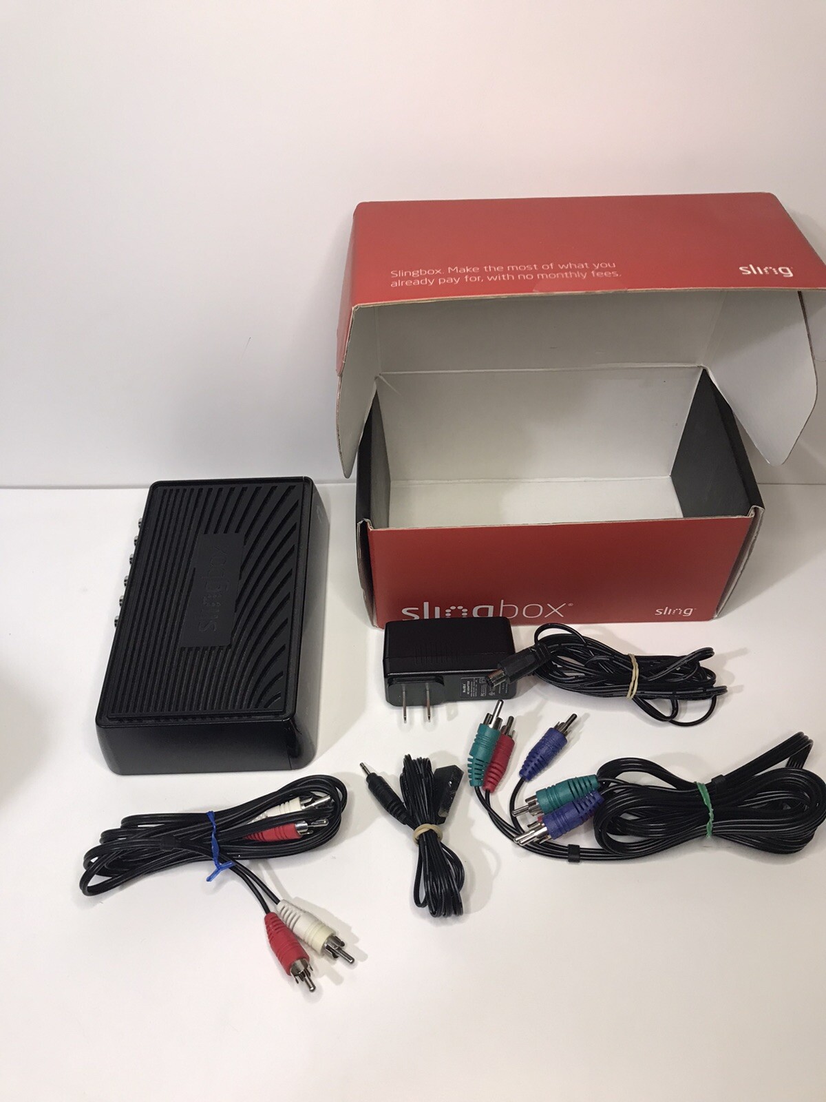 Sling Media Slingbox M1 Digital Media Streamer Cables Power Cord Box Manual WORK