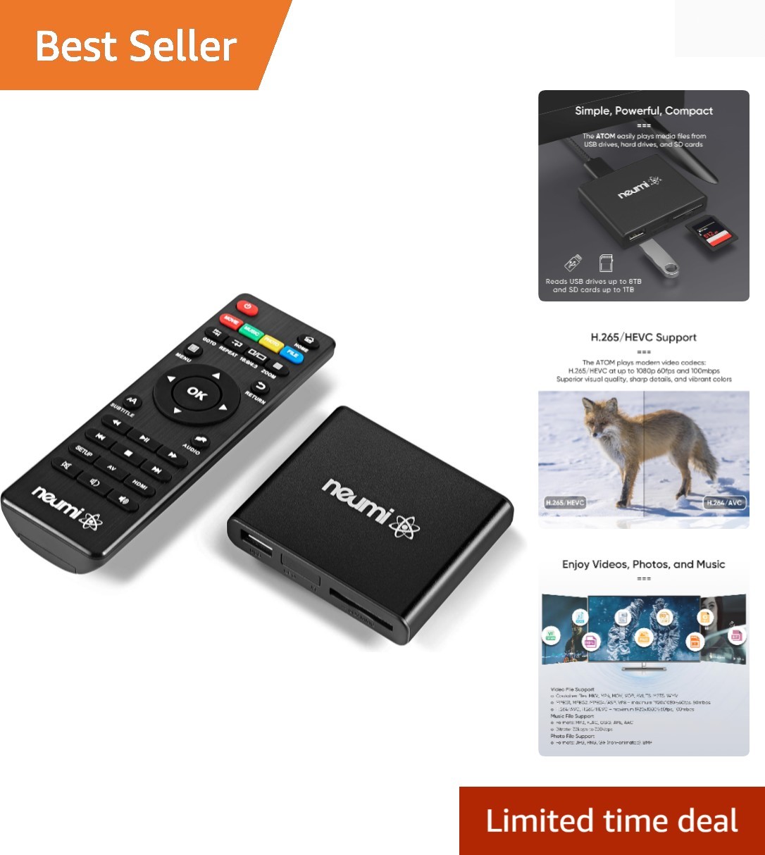 NEUMI Atom 1080P Full-HD Digital Media Player for USB Drives and SD Cards, HE…