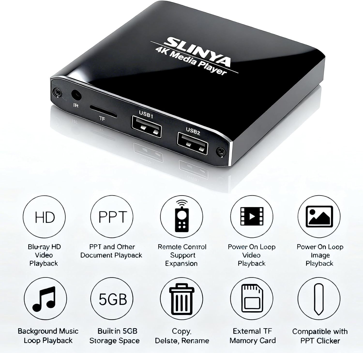 4K Ultra HD Digital Media Player with Remote Control, Supports HDD/USB Drive/…