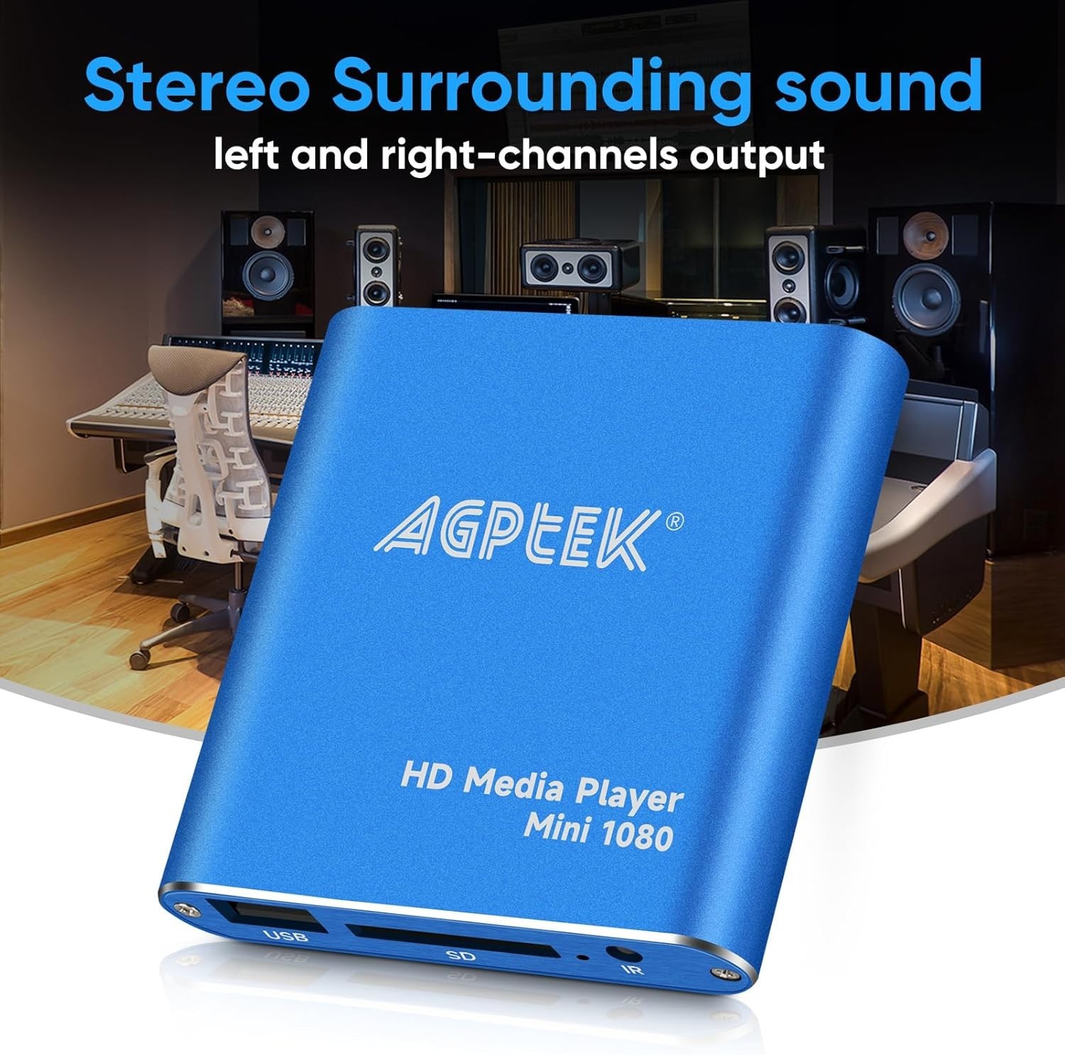 Travel-Friendly Blue 1080p HDMI Media Player with USB Support and Remote Control