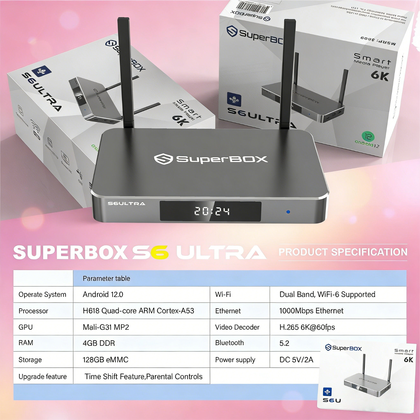 SuperBox S6 Ultra Android12 TV Box 4GB+128GB WiFi6 6K UHD Streaming Player