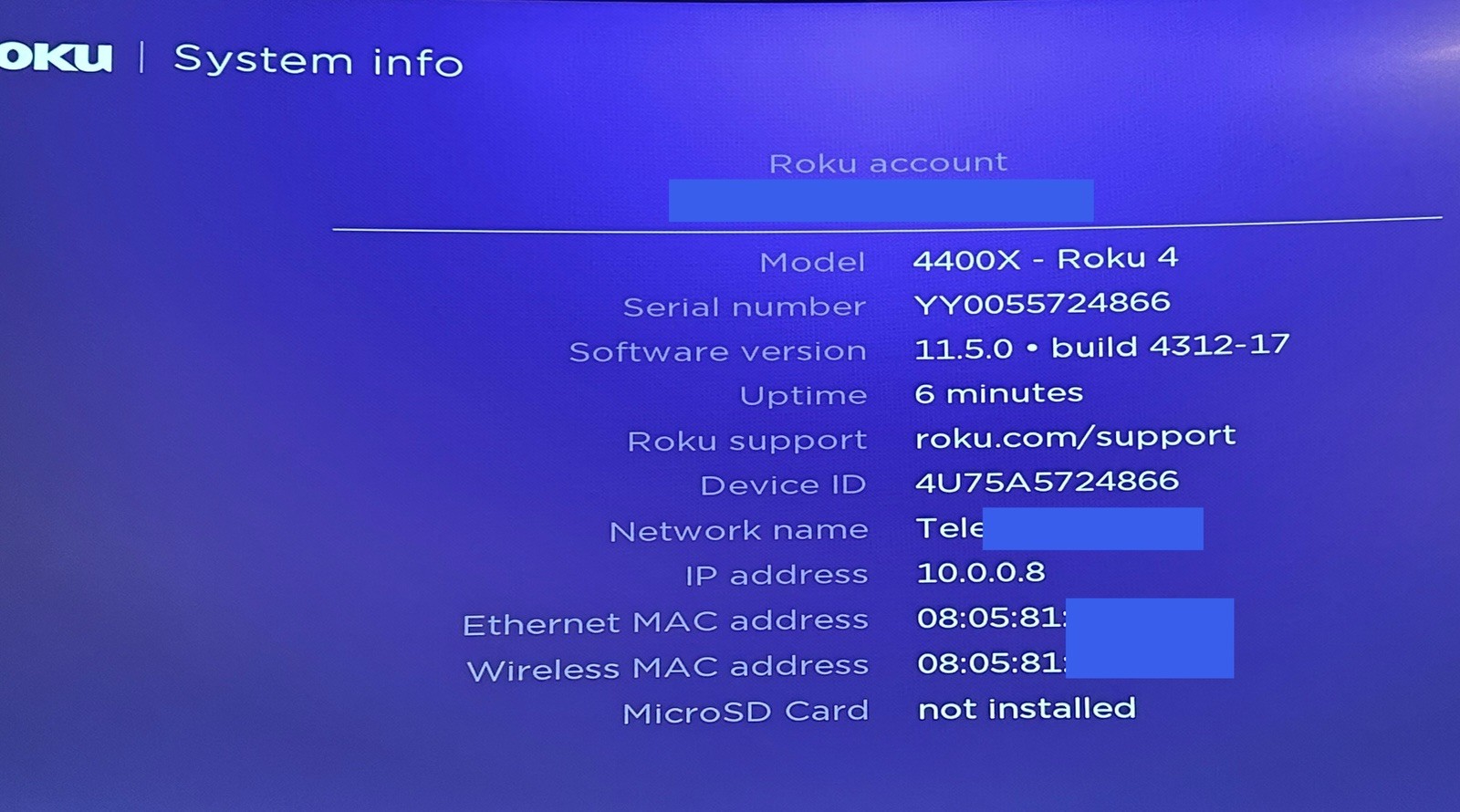 Roku 4 4400X HD & 4K UHD Streaming Media Player & power Supply