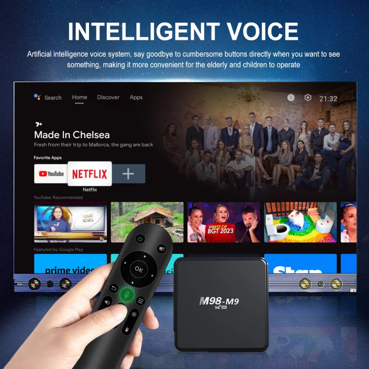 M98-M9 Quad-core ARM Cortex-A53 WiFi Bluetooth 4K HD Android TV Box, 2GB+8GB