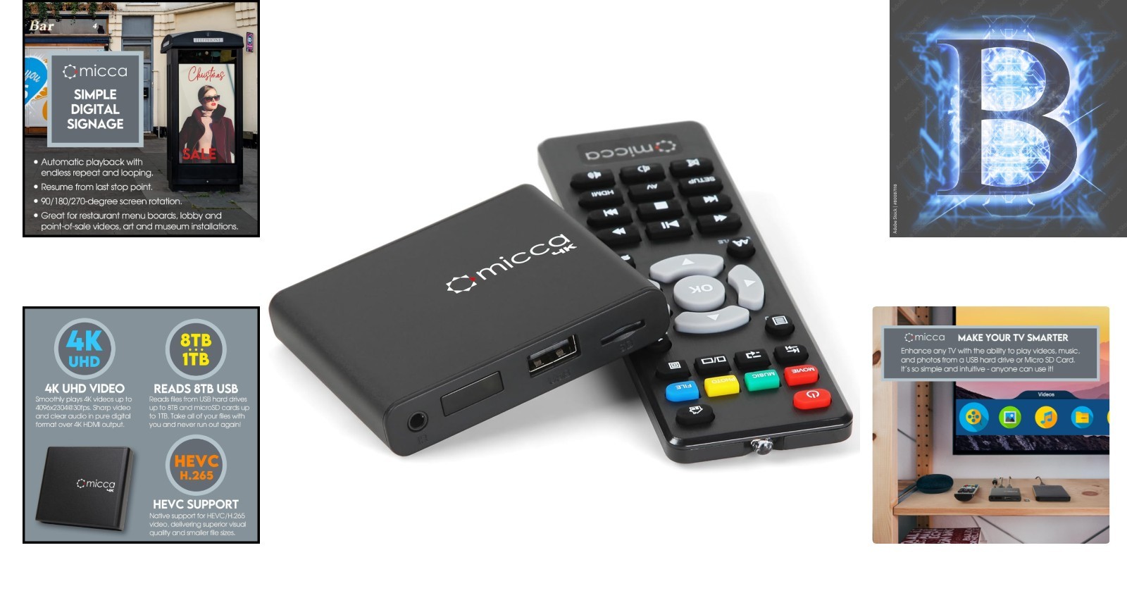 Versatile 4K Media Player for USB Drives & microSD – Ideal for Digital Signage