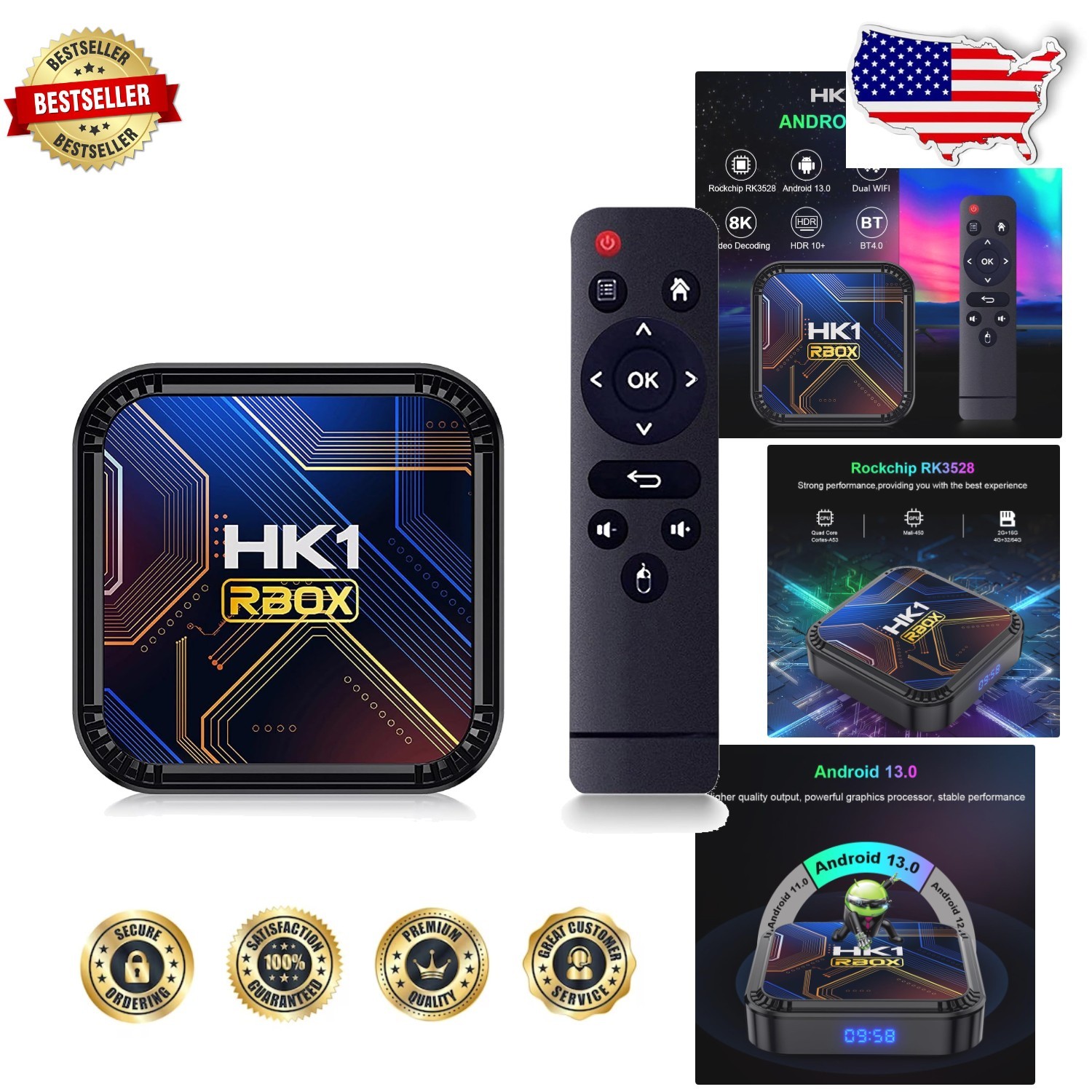 Android 13 TV Box 8K 3D HDR10 4GB RAM 32GB ROM Dual WiFi Bluetooth