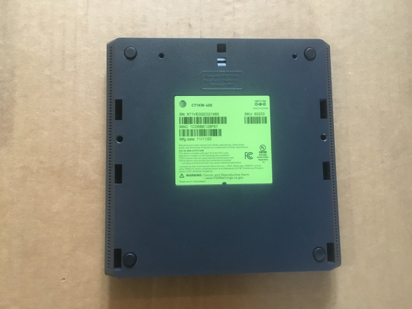 DIRECTV /AT&T Stream Box C71KW-400 -NO REMOTE-NO POWER CORD- Mfg. date: 11/11/20