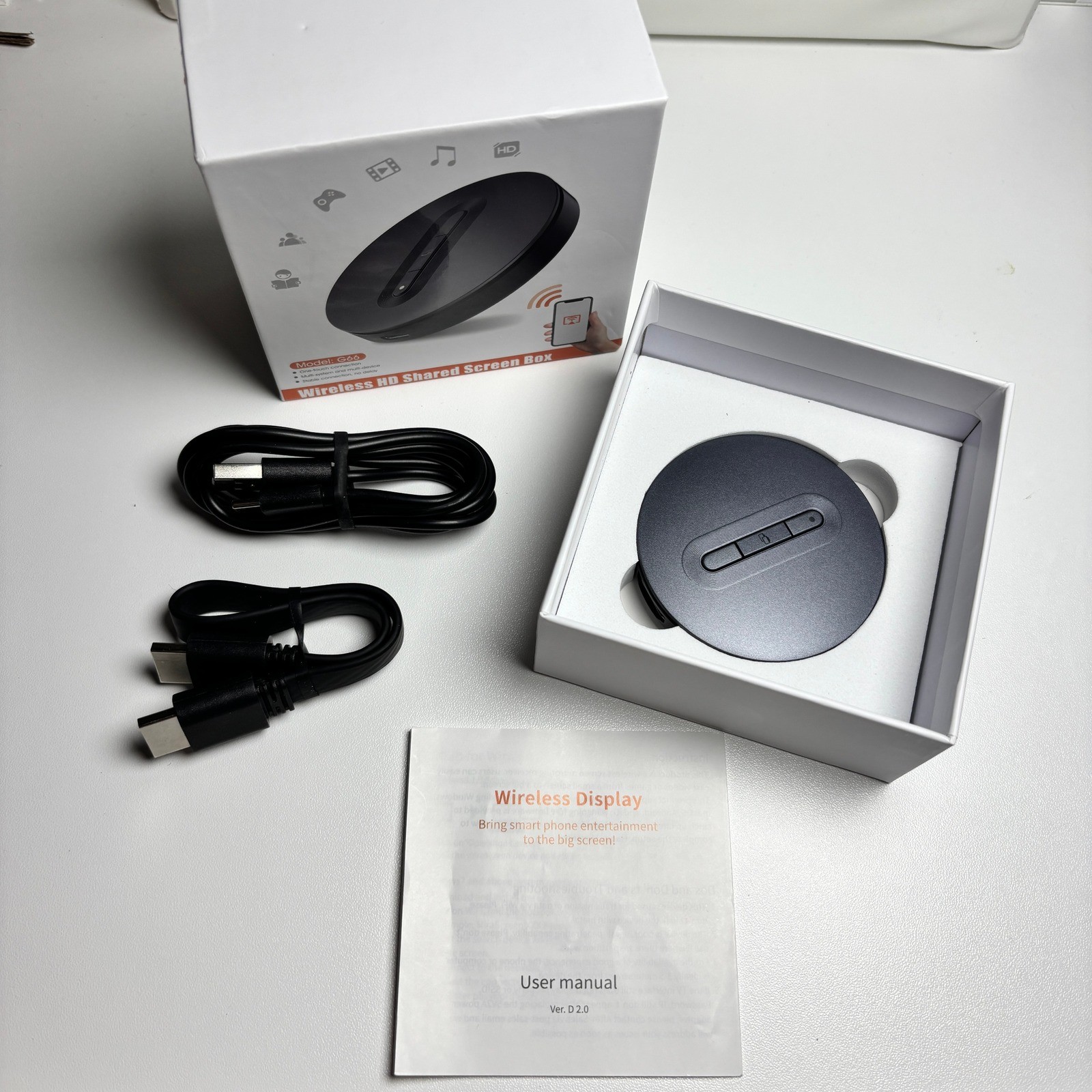 G66 Wireless HD Shared Screen Box 1080P 5G WiFi Display Adapter HDMI USB-C Black
