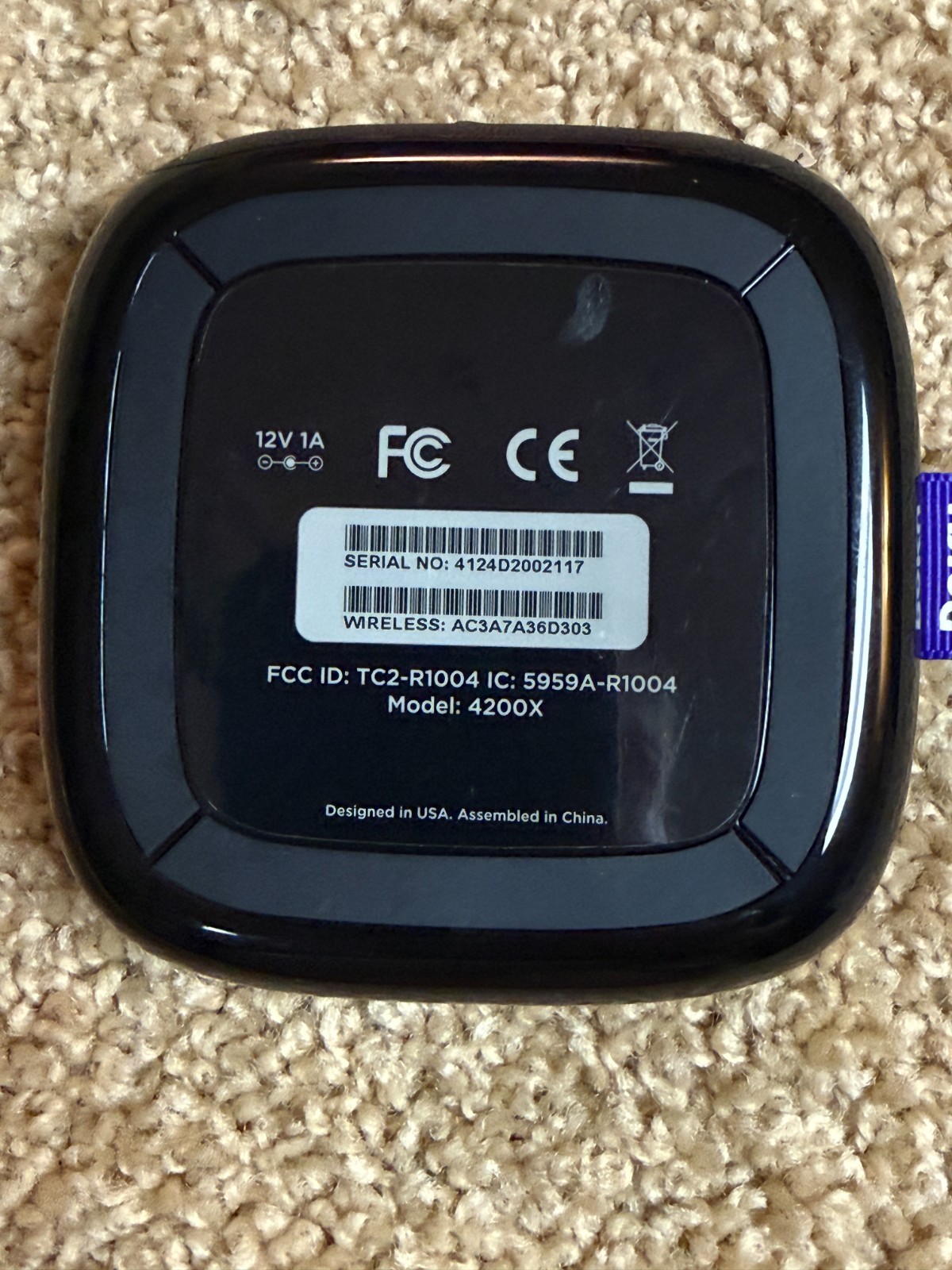 Roku 3 Streaming Player Model 4200X w/ Power Cable And Remote (Tested & Works)