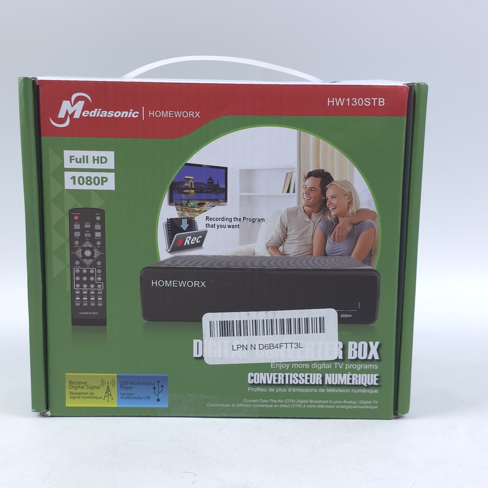 Mediasonic HomeWorx HW130STB Digital Converter Box 1080p ATSC DVR USB PVR Remote