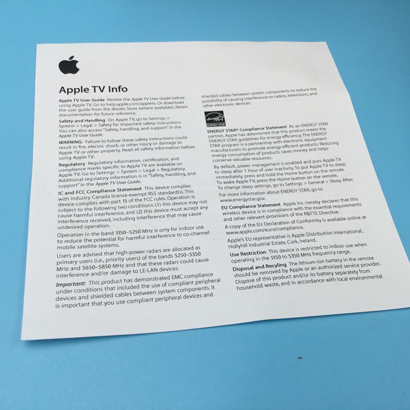 AppleTV HD 4th Gen Black – A1625 MGY52LL/A No Electronics BOX ONLY
