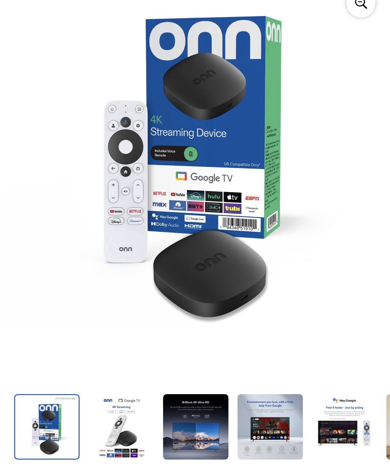 onn 4K Streaming Device, Google TV – Fast Streaming, Ultra HD, 8GB Storage, 2GB