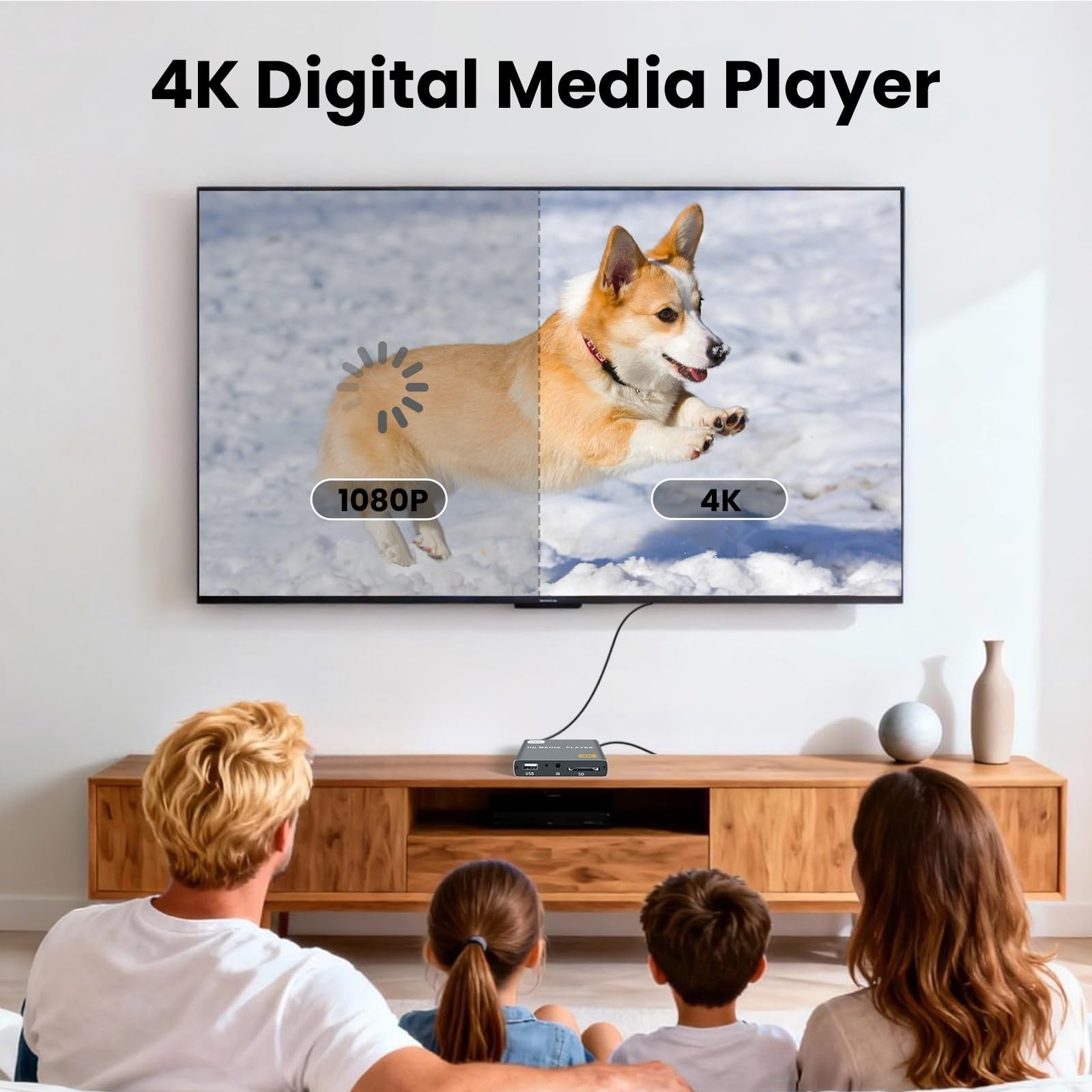 4K Ultra HD Media Player for USB/SD Cards, Digital Signage, Auto Play, HDMI/AV