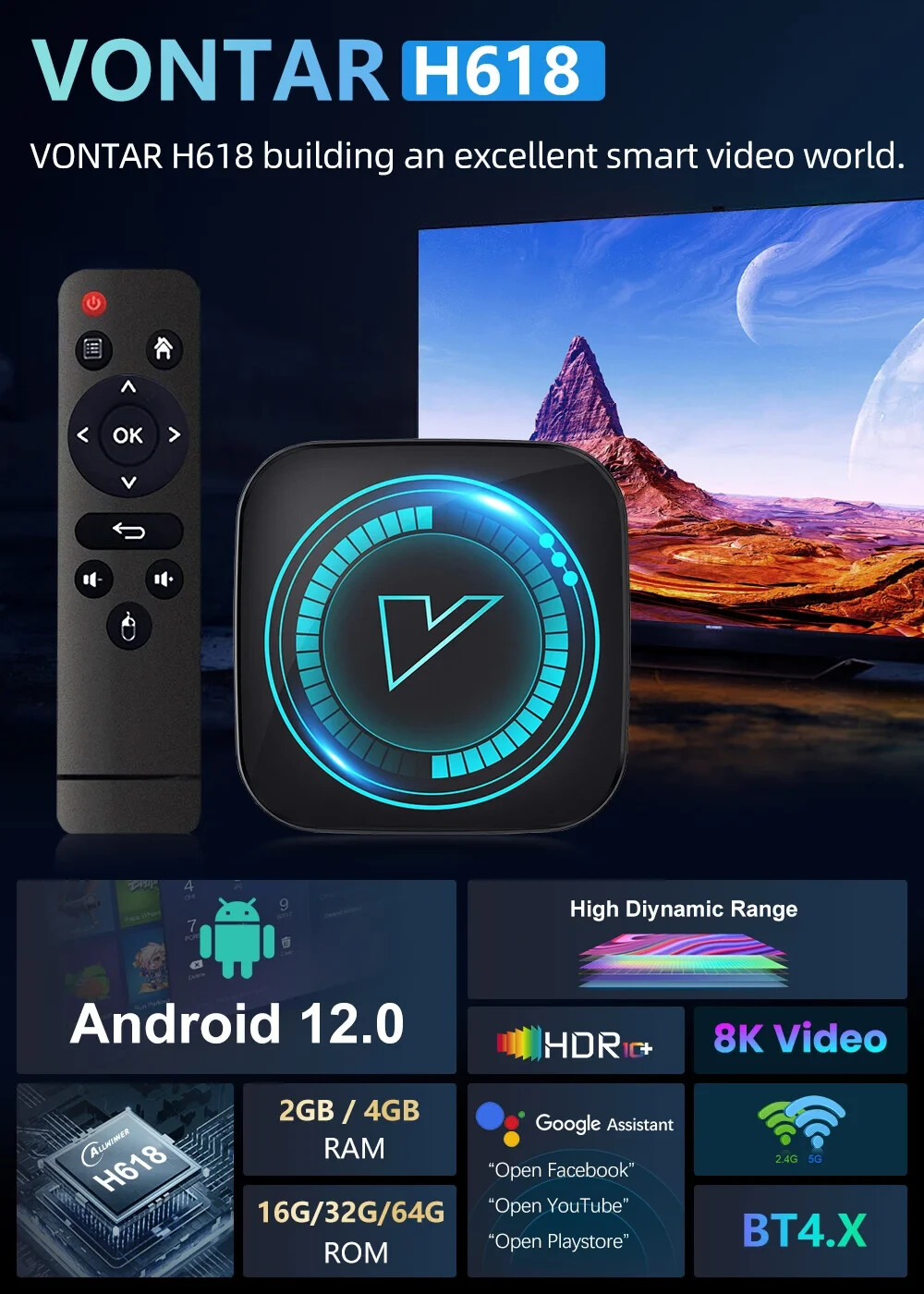 VONTAR H618 Smart TV Box Android 12 Allwinner Quad Core Cortex A53 Support 8K D