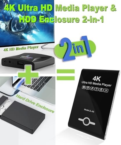 4K Ultra HD Media Player HDD Enclosure for USB and MicroSD Cards