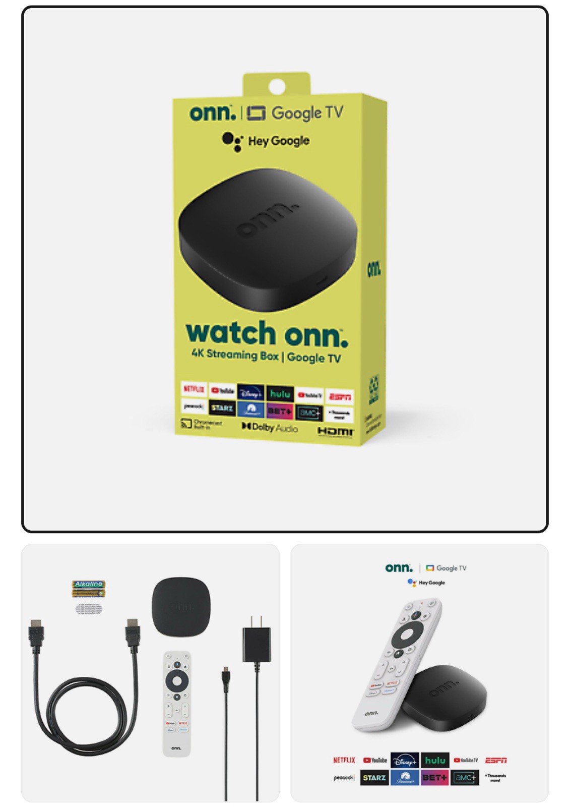 ONN Google TV 4K HD Streaming Box Voice Control Google Assistant
