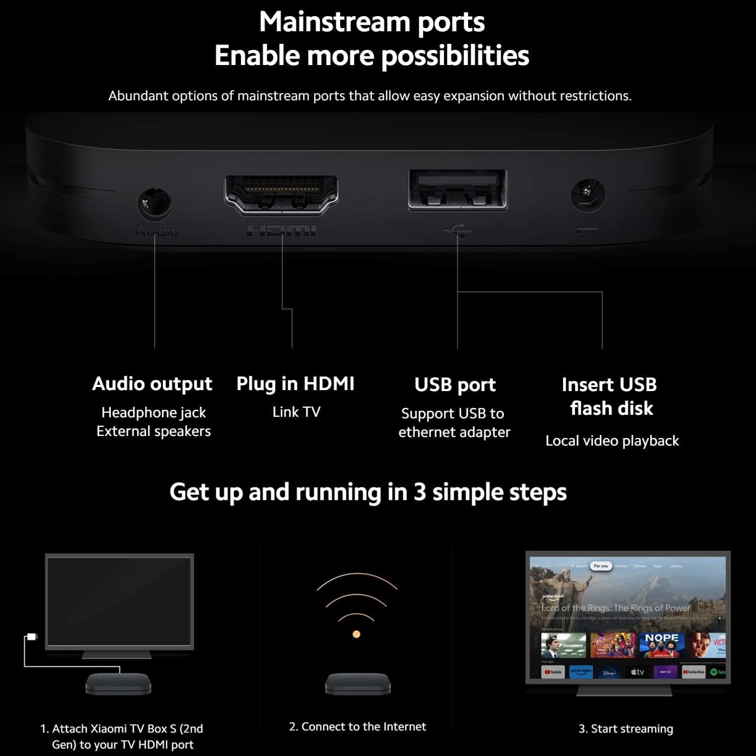 Xiaomi TV Box S 2nd Gen – 4K Ultra HD Streaming Media Player, Google TV Box with