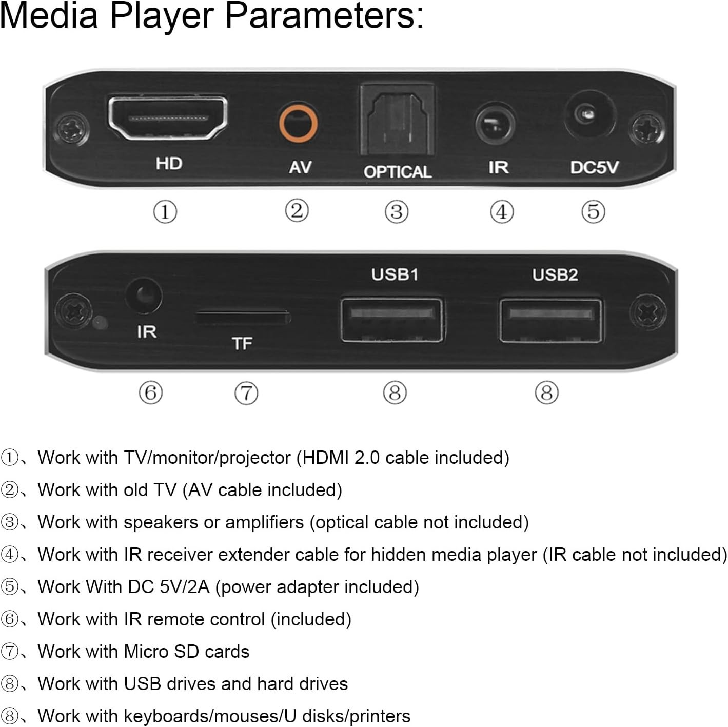 4K Ultra HD Digital Media Player with Remote Control, Supports HDD/USB Drive/…
