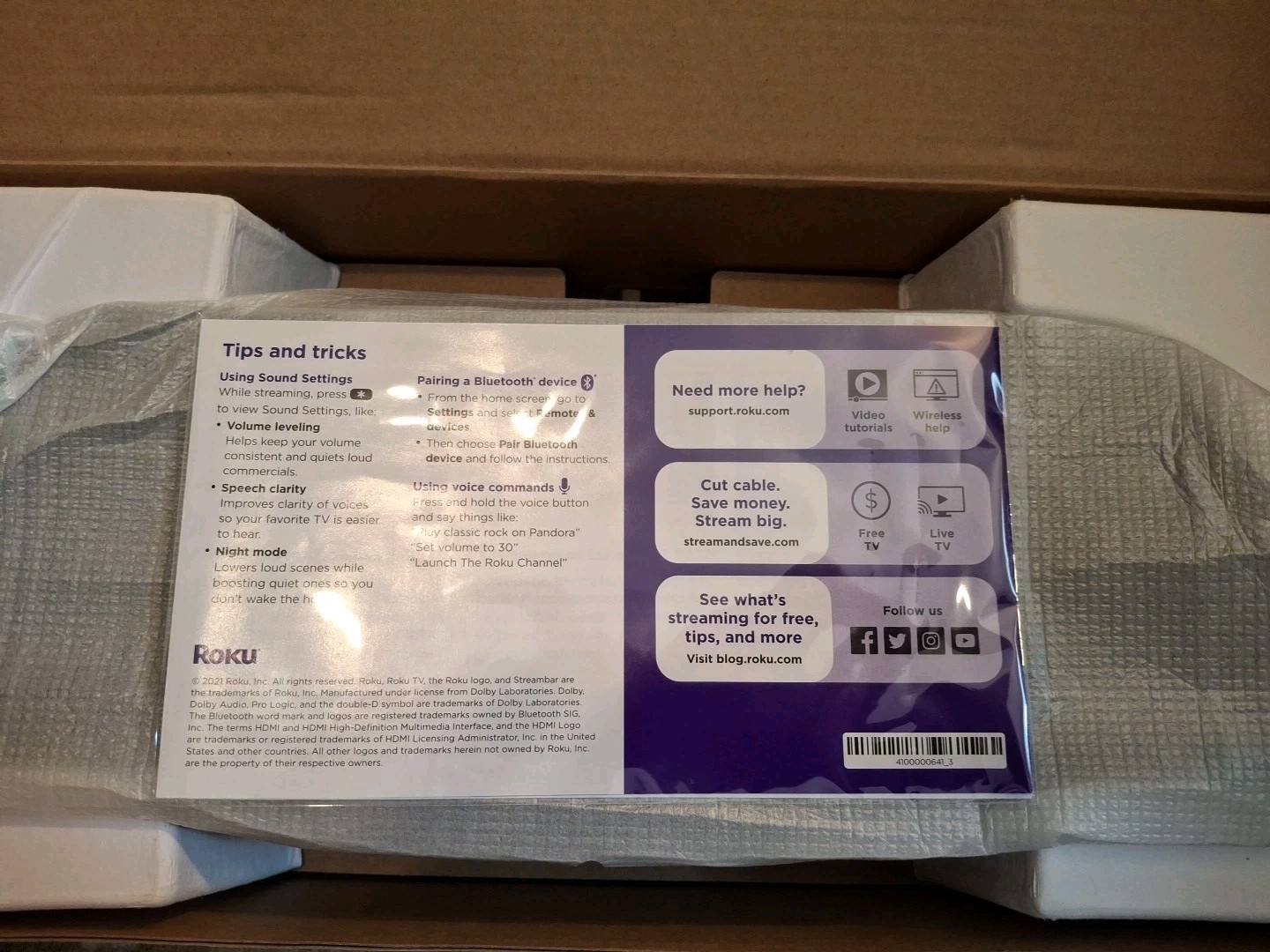 NEW Roku Streambar Model 9102R 4K Streaming Media Player Dolby Audio Bluetooth