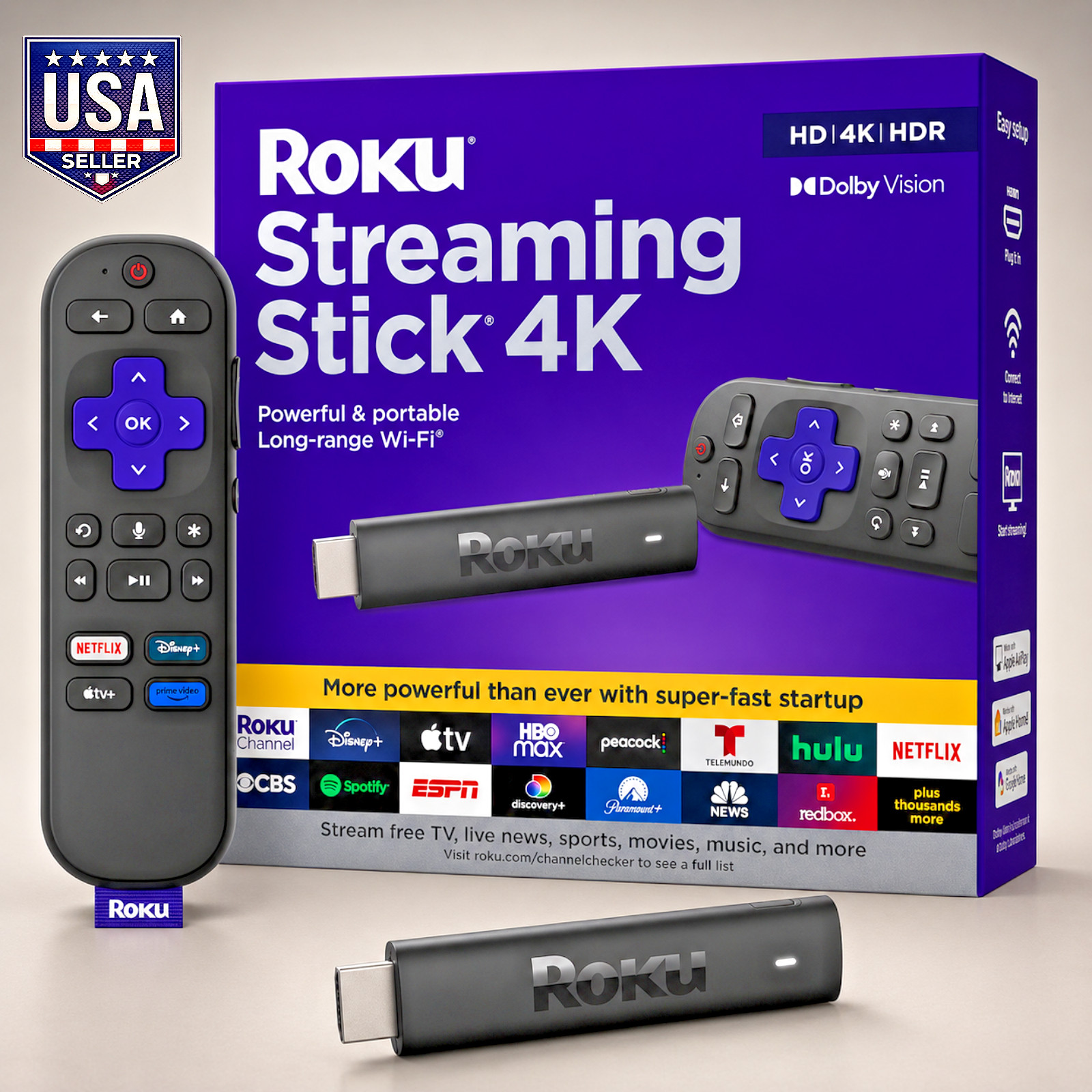 Roku Streaming Stick 4K – HDR & Dolby Vision Streaming Device for TV with voice