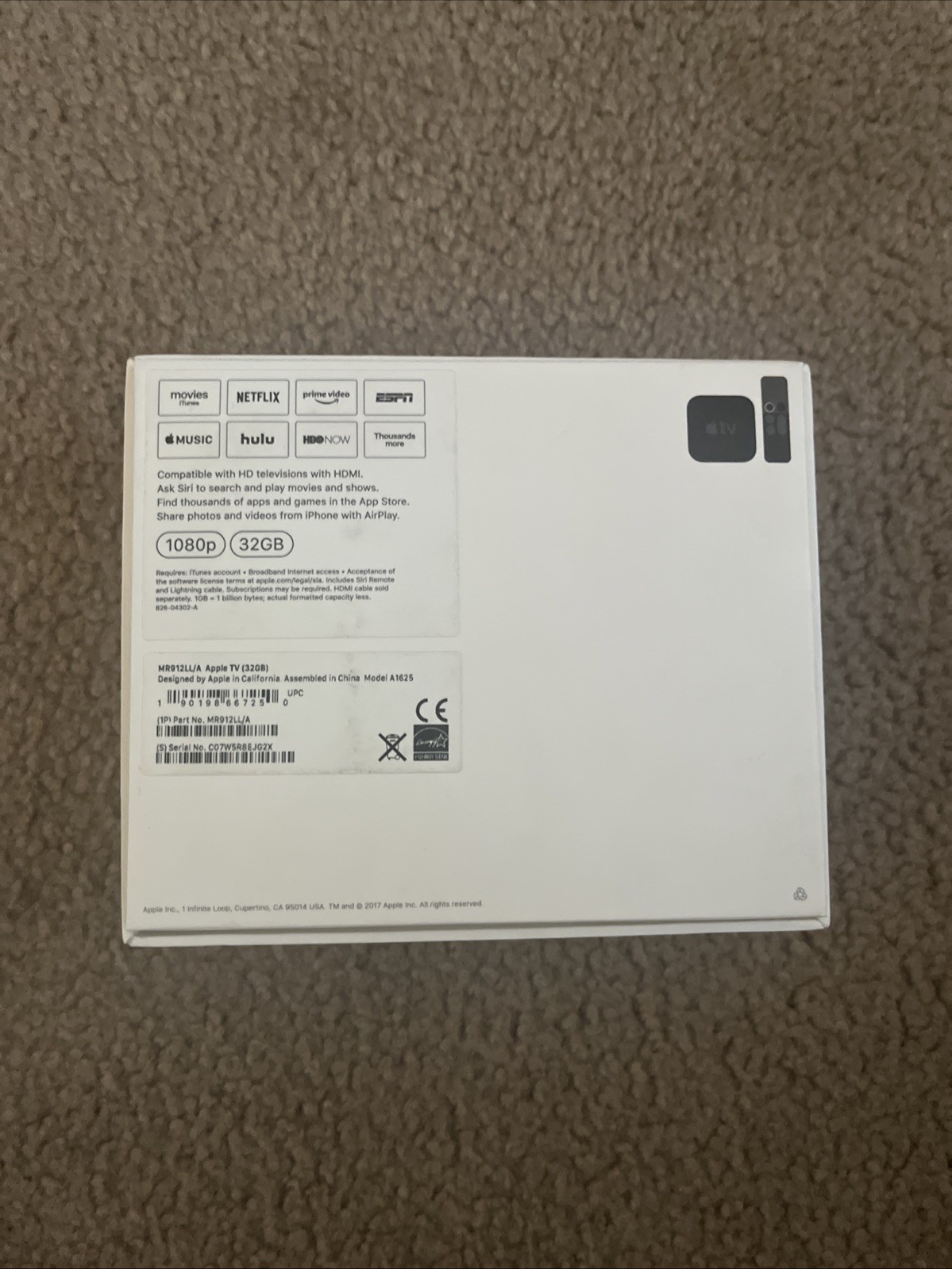 Apple TV 32GB 4K HDR Media Streamer – BOX ONLY. Cord too!