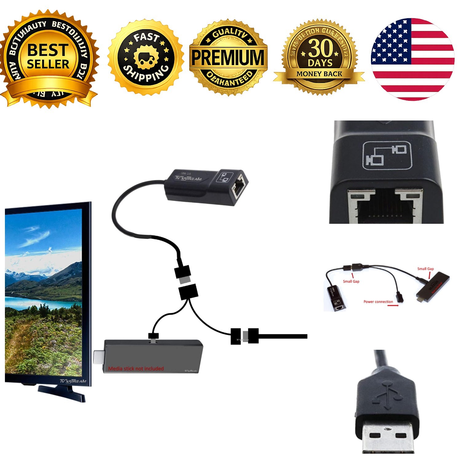 Amazon Ethernet Adapter for Fire TV Stick 2nd Gen 4K USB 100Mbps Micro USB OTG