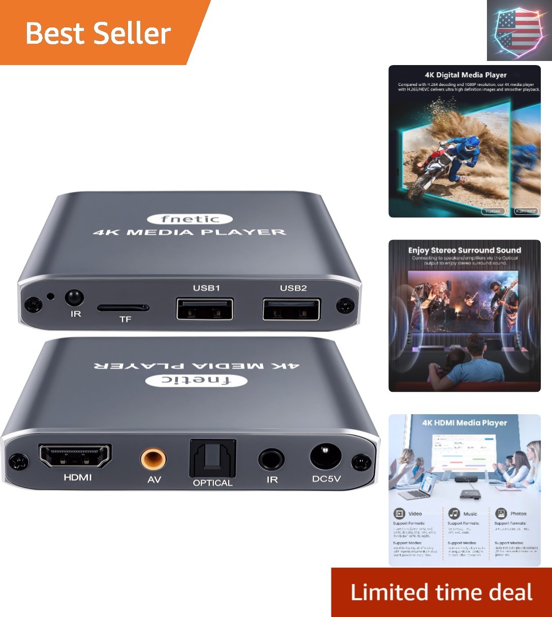 4K HD Digital Media Player, TV MP4 Video Player for USB Drive/Micro SD Card, …