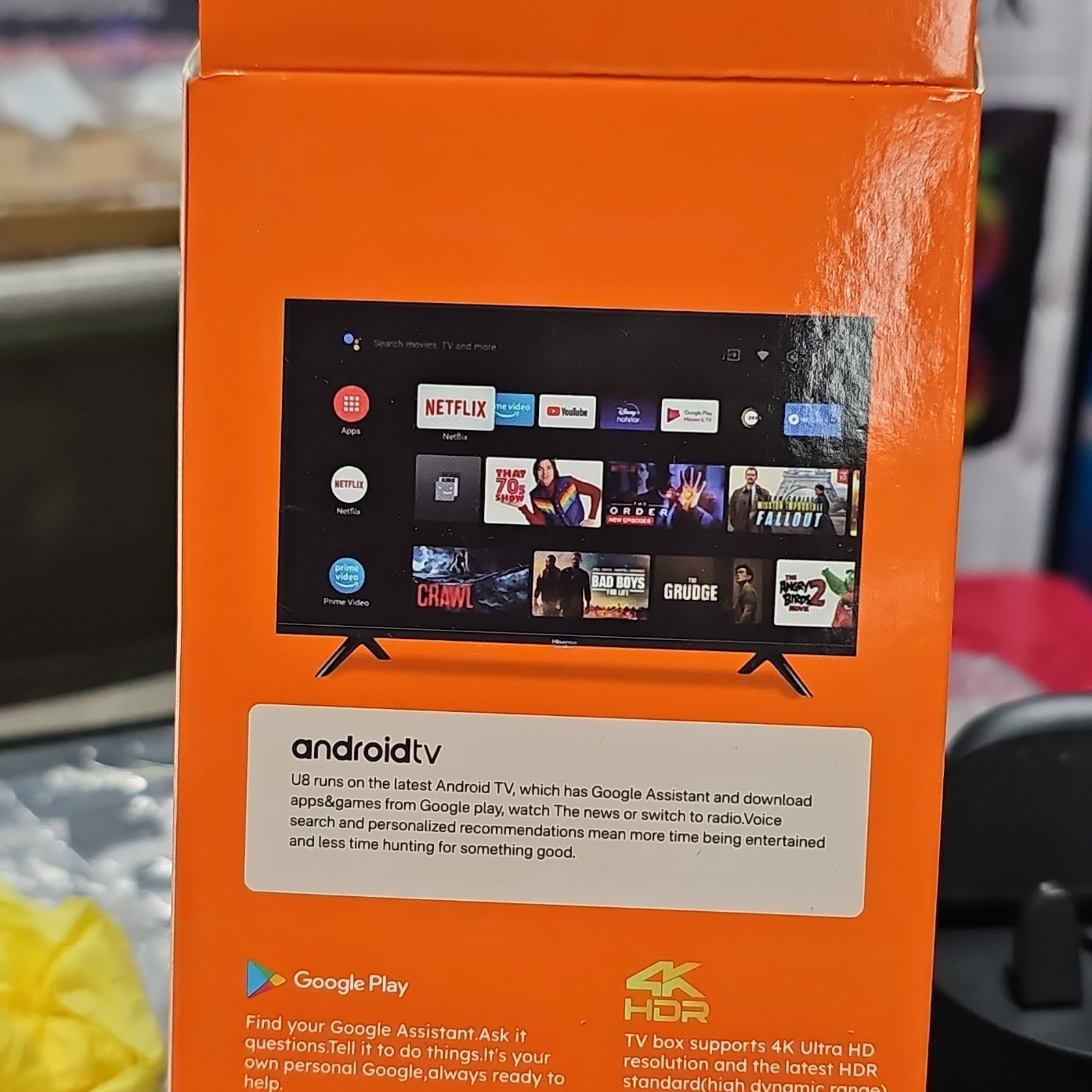 4K HDR Android TV Stick U8 8GB Quad Core HDMI Dongle w/ Remote Orange